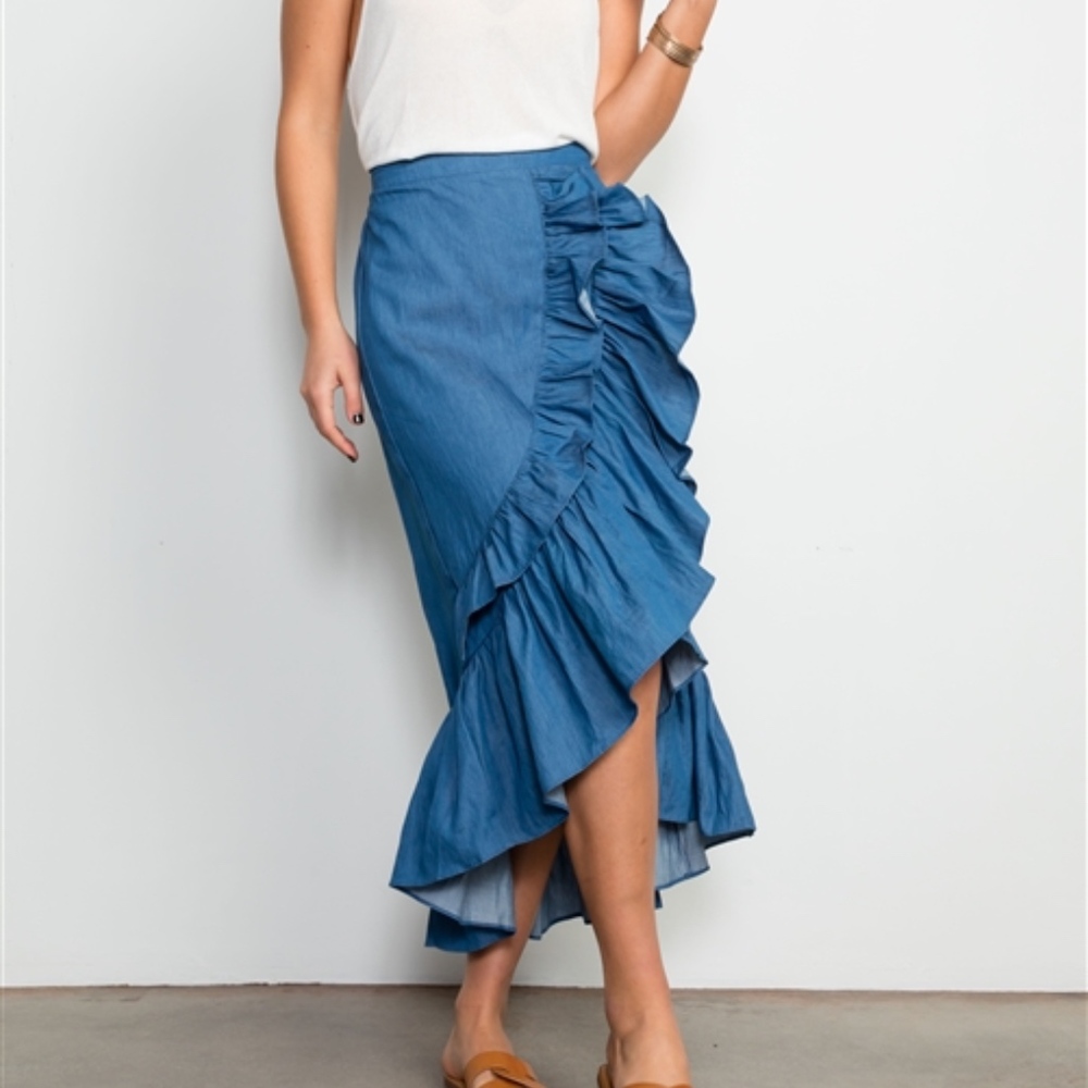 💙WINTER SALE 💙 Denim Ruffle Flare Midi Skirt